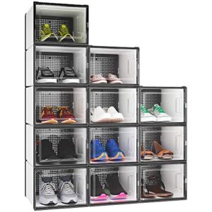 yitahome xl shoe storage box, set of 12 shoe storage organizers stackable shoe storage box rack containers drawers - x-large size