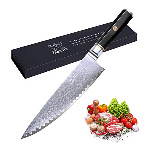 FAMCÜTE 8" Chef's Knife, Made of 67 Layers Damascus w/Octago Indonesian Ebony Handle Professional Japanese Gyuto Knife have Razor Sharp and Superb Edge Retention