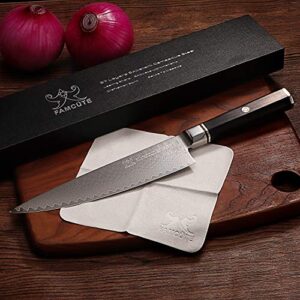 FAMCÜTE 8" Chef's Knife, Made of 67 Layers Damascus w/Octago Indonesian Ebony Handle Professional Japanese Gyuto Knife have Razor Sharp and Superb Edge Retention