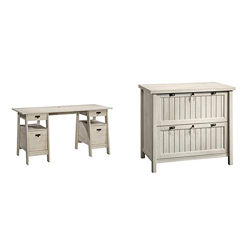 Sauder Trestle Executive Trestle Desk, Chalked Chestnut Finish & Costa Lateral File, Chalked Chestnut Finish