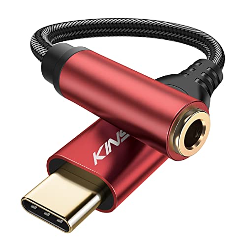 Kinsound USB Type C to 3.5mm Headphone Jack Adapter, 32bit Hi-Res Sound Quality, USB C to Audio Adapter Compatible with Samsung Galaxy S22/S21/S20 Plus,Pixel 6/5/4, iPad Pro, OnePlus,Motorola, Red