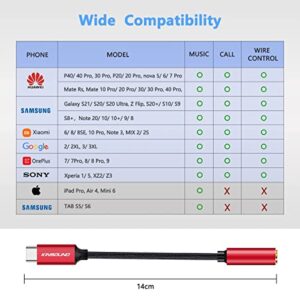 Kinsound USB Type C to 3.5mm Headphone Jack Adapter, 32bit Hi-Res Sound Quality, USB C to Audio Adapter Compatible with Samsung Galaxy S22/S21/S20 Plus,Pixel 6/5/4, iPad Pro, OnePlus,Motorola, Red