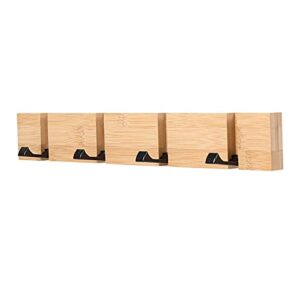 KYSMOTIC Coat Rack Wall Mounted, Modern Coat Hooks Wall Mounted with Folding Hooks, Space-Saving Coat Hanger for Coats, Purses, Key – Wooden 4 Hooks