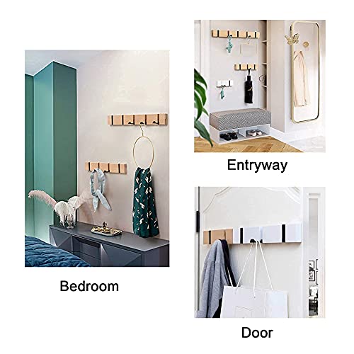 KYSMOTIC Coat Rack Wall Mounted, Modern Coat Hooks Wall Mounted with Folding Hooks, Space-Saving Coat Hanger for Coats, Purses, Key – Wooden 4 Hooks