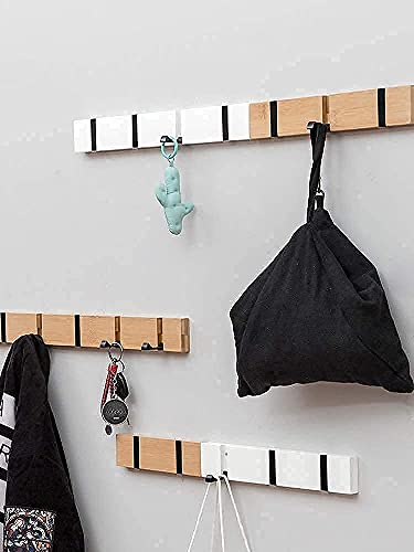 KYSMOTIC Coat Rack Wall Mounted, Modern Coat Hooks Wall Mounted with Folding Hooks, Space-Saving Coat Hanger for Coats, Purses, Key – Wooden 4 Hooks