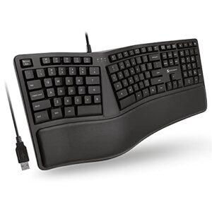 x9 performance ergonomic keyboard wired with cushioned wrist rest - type comfortably longer - usb wired keyboard for laptop with 110 keys and 5ft cable - split keyboard for pc, computer ergo keyboard