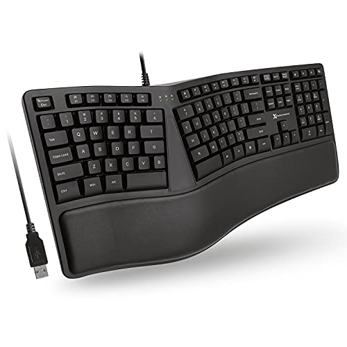 X9 Performance Ergonomic Keyboard Wired with Cushioned Wrist Rest - Type Comfortably Longer - USB Wired Keyboard for Laptop with 110 Keys and 5ft Cable - Split Keyboard for PC, Computer Ergo Keyboard