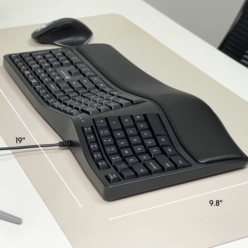 X9 Performance Ergonomic Keyboard Wired with Cushioned Wrist Rest - Type Comfortably Longer - USB Wired Keyboard for Laptop with 110 Keys and 5ft Cable - Split Keyboard for PC, Computer Ergo Keyboard