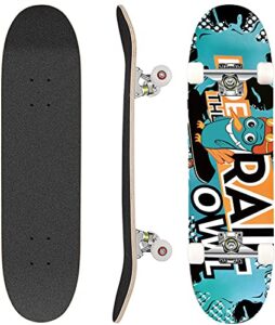hikole skateboard - 31" x 8" complete pro skateboard - double kick 7 layer canadian maple wood adult tricks skate board for beginner, birthday gift for kids boys girls 5 up years old (yellow green)