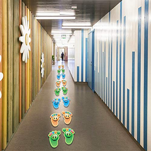 30 Pairs Kids Footprint Stickers for Classroom Floor Lineup Spots Adhesive Vinyl Animal Stickers Social Distancing Floor Decals for Kids Nursery Floor Stairs Decor, 3 Colors