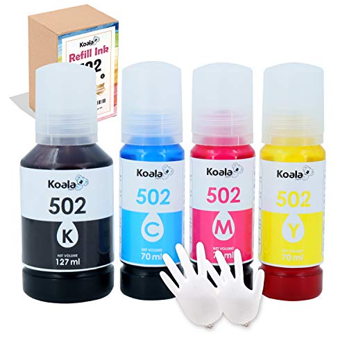 Koala Compatible Refilled Ink Bottle Replacement for 502 T502 Compatible with ET-2700 ET-2750 ET-2760 ET-3750 ST-2000 ST-3000 ST-4000 Printer Black, Cyan, Magenta, Yellow,4 Pack