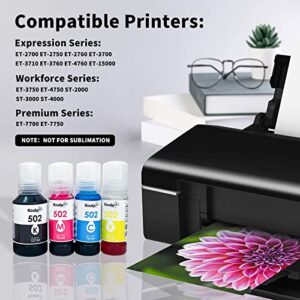 Koala Compatible Refilled Ink Bottle Replacement for 502 T502 Compatible with ET-2700 ET-2750 ET-2760 ET-3750 ST-2000 ST-3000 ST-4000 Printer Black, Cyan, Magenta, Yellow,4 Pack