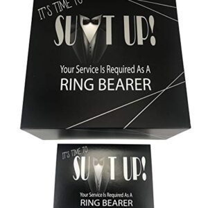 Ring Bearer Gift Boxes Empty (8x8x4 in), 2 Set with Silver Foil Design and Matching Proposal Cards for Asking The Groom's Team to Be in Wedding. (2 Ring Bearer, 2)