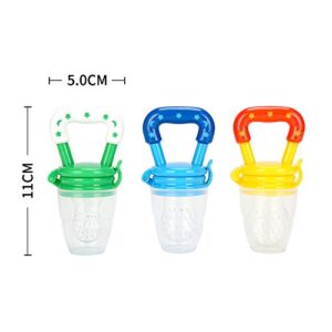 Food Feeder Baby Fruit Feeder Pacifier (3 Pcs) with 6 Different Sized Silicone Pacifiers 2 PCS Silicone Baby Food Dispensing Spoon 90ML with 2 Baby Spoons Pacifier Clip Infant Fruit Teething Toy -Blue