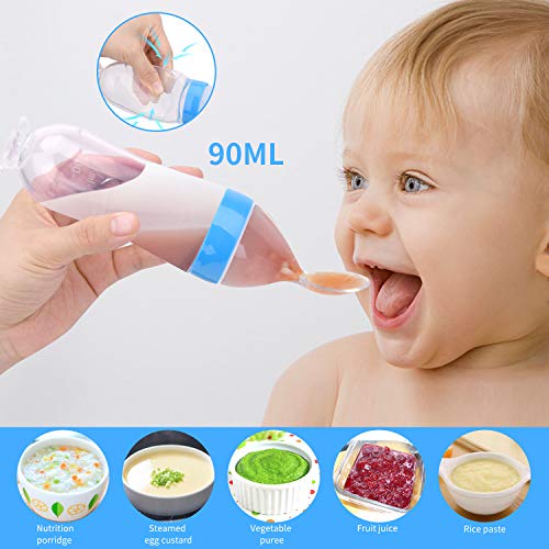 Food Feeder Baby Fruit Feeder Pacifier (3 Pcs) with 6 Different Sized Silicone Pacifiers 2 PCS Silicone Baby Food Dispensing Spoon 90ML with 2 Baby Spoons Pacifier Clip Infant Fruit Teething Toy -Blue