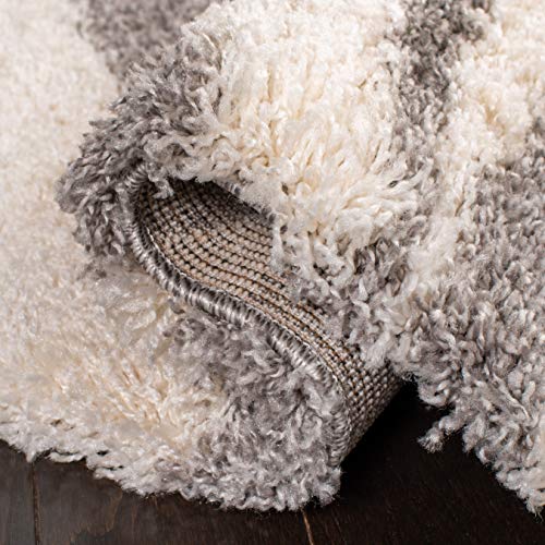 SAFAVIEH Portofino Shag Collection 6'7" Square Ivory/Grey PTS215A Zebra Abstract Non-Shedding Living Room Bedroom Dining Room Entryway Plush 2-inch Thick Area Rug