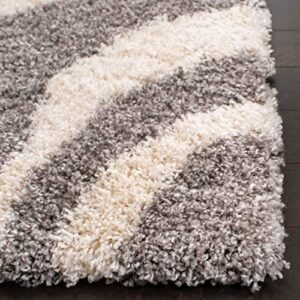 SAFAVIEH Portofino Shag Collection 6'7" Square Ivory/Grey PTS215A Zebra Abstract Non-Shedding Living Room Bedroom Dining Room Entryway Plush 2-inch Thick Area Rug