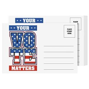 your vote matters – blank patriotic voting post cards for usa election campaign | mailable, no envelopes needed | flip side is blank| size 4 x 6 inches | bulk set of 100 cards per pack