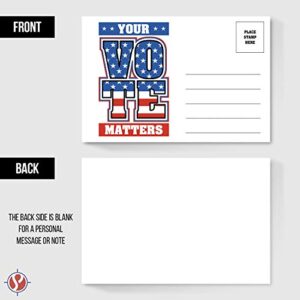 Your Vote Matters – Blank Patriotic Voting Post Cards for USA Election Campaign | Mailable, No Envelopes Needed | Flip Side Is Blank| Size 4 x 6 Inches | Bulk Set of 100 Cards Per Pack