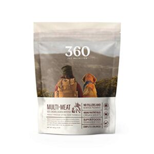 360 pet nutrition freeze dried raw complete meal for adult dogs, high protein, omega 3's, no fillers, made in the usa, 16 ounce (multi meat)