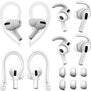 ALXCD Eartips & Ear Hooks Kit Replacement for Air Pods Pro, 2 Pairs Over-Ear Soft Ear Hook & 2 Pairs Anti Slip Silicone Eartips & 3 Pairs S/M/L in-Ear Eartips, Fit Air Pods Pro 1+1+2S+3 White