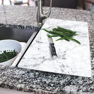 CounterArt Carrara Marble Design with Green Tint Patina 5mm Heat Tolerant Tempered Glass Cutting Board/Instant Counter 20.5" x 11.75" Instantly Adds Additional Counter Space & Food Preparation Area