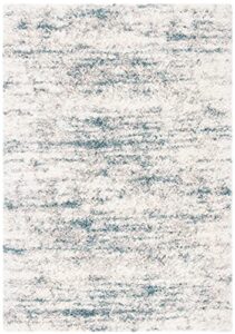 safavieh fontana shag collection 2'3" x 4' ivory / teal fnt873a modern non-shedding living room bedroom dining room entryway plush 2-inch thick accent rug