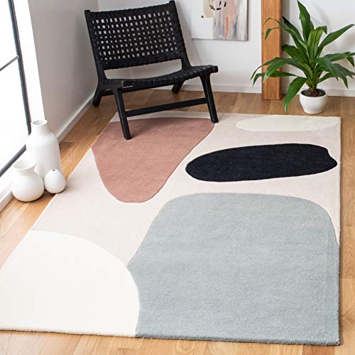 SAFAVIEH Fifth Avenue Collection 4' x 6' Beige / Black FTV119B Handmade Mid-Century Modern Abstract Wool Area Rug