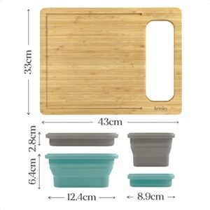 Brimley Bamboo Wood Cutting Board - Wooden Cutting Board with Containers and Lids for Food Storage - Over Edge Hanging Cutting Boards for Kitchen with Anti-slip Feet - Home and Kitchen Gadgets