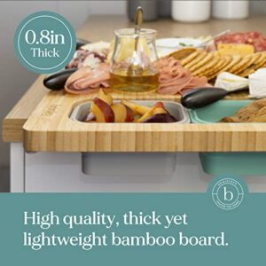 Brimley Bamboo Wood Cutting Board - Wooden Cutting Board with Containers and Lids for Food Storage - Over Edge Hanging Cutting Boards for Kitchen with Anti-slip Feet - Home and Kitchen Gadgets