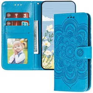 lemaxelers for redmi note 9 case flip premium wallet phone case pu leather mandala embossed shockproof cover with kickstand card holder cover for xiaomi redmi note 9 / redmi 10x 4g mandala blue ld