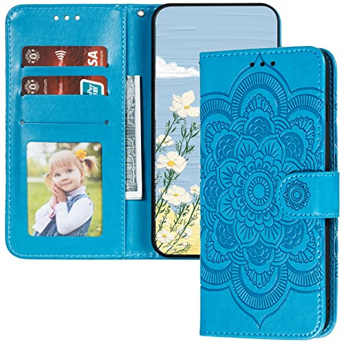 LEMAXELERS for Redmi Note 9 Case Flip Premium Wallet Phone Case PU Leather Mandala Embossed Shockproof Cover with Kickstand Card Holder Cover for Xiaomi Redmi Note 9 / Redmi 10X 4G Mandala Blue LD