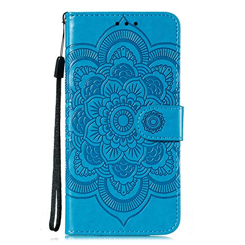 LEMAXELERS for Redmi Note 9 Case Flip Premium Wallet Phone Case PU Leather Mandala Embossed Shockproof Cover with Kickstand Card Holder Cover for Xiaomi Redmi Note 9 / Redmi 10X 4G Mandala Blue LD