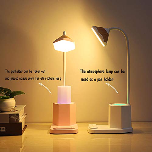 WYZDQ Multifunctional USB Charging Double Touch Student Desktop Pen Holder Desk Lamp LED Soft Night Light 7-Color Atmosphere Light Night Light,Pink