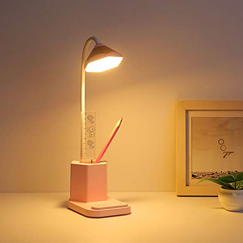 WYZDQ Multifunctional USB Charging Double Touch Student Desktop Pen Holder Desk Lamp LED Soft Night Light 7-Color Atmosphere Light Night Light,Pink