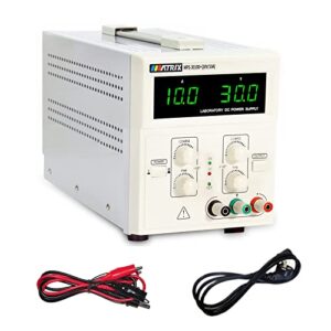 variable linear dc power supply 30v 10a adjustable switching regulated low ripple bench linear power supply with alligator leads, voltage/current pre-setting, output off function matrix mps-3010d+