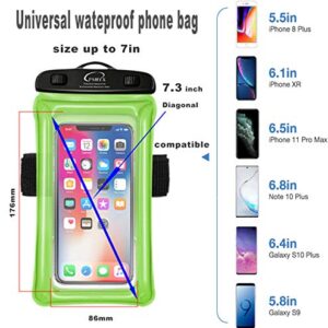 PSHYX Universal 100 Feet Waterproof Phone Pouch Floating Case with Arm Band for iPhone 13 12 11 Pro Max XS XR X 8 7 6S Plus Samsung Google LG Phone up to 7 Inch (Pack of 2) (Pink+Green)