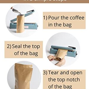 Kraft Coffee Bags with Valve Pack of 40 - Up to 326 grams (11.5 oz) - Size 6x10 Inches – Resealable Beans Storage with Vented Degassing Valve – Coffee Bean Sacks – 8 oz Coffee Packaging Bags