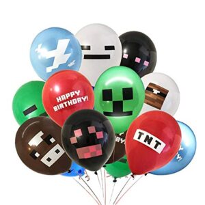 24 pcs party 12 inch balloons for minec, video games theme party supplies, sandbox game party decoration