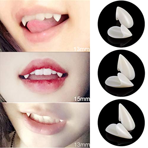 Calidum 3 Sizes Vampire Fangs Teeth With 1 Tube Teeth Pellets Adhesive Halloween Horror Party 