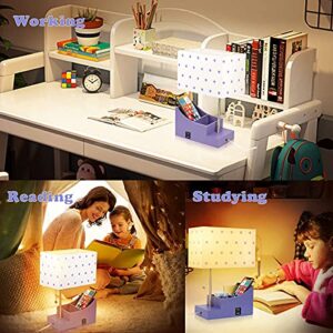 KAYBELE Kids Lamp for Bedrooms, Bedside USB Table Lamps, Purple Nightstand with Storage Base, Small Desk Lamp for Room Decor, Rotatable Lampshade(Without Bulb)