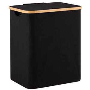 youdenova 66l bamboo laundry hamper basket with lid and handle, waterproof and collapsible cloth hamper for closet and bathroom, black(15.7"l 13"w 19.7"h)
