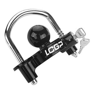 lcgp black trailer hitch coupler lock with 2 keys, universal coupler lock, adjustable storage security, heavy-duty steel.