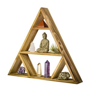 triangle shelf for crystals and healing stones display floating shelf, large 19" rustic wood wall shelf or tabletop home decor for bedroom, bathroom, living room, office, altar