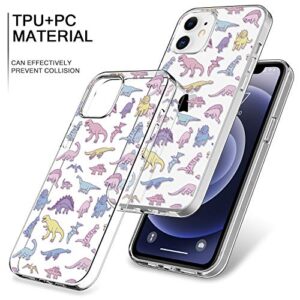 BICOL Compatible with iPhone 12 Case,iPhone 12 Pro Case,Clear with Fashionable Floral Designs for Girls Women,Protective Phone Case for Apple iPhone 12 Pro/iPhone 12 6.1" Cute Dinosaurs