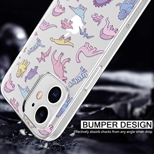 BICOL Compatible with iPhone 12 Case,iPhone 12 Pro Case,Clear with Fashionable Floral Designs for Girls Women,Protective Phone Case for Apple iPhone 12 Pro/iPhone 12 6.1" Cute Dinosaurs