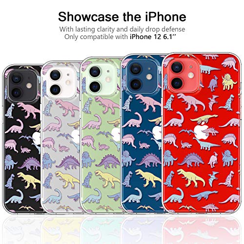 BICOL Compatible with iPhone 12 Case,iPhone 12 Pro Case,Clear with Fashionable Floral Designs for Girls Women,Protective Phone Case for Apple iPhone 12 Pro/iPhone 12 6.1" Cute Dinosaurs