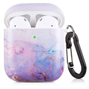 airpods case, vimorco portable shockproof hard protective case 5 in 1 protective cover accessories for airpods 1&2 charging case (purple marble)