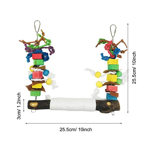 Allazone Bird Parrot Toys, 4 PCS Hanging Bell Pet Bird Cage Hammock Swing Toy Wooden Chewing Toy for Conures, Love Birds, Small Parakeets Cockatiels, Macaws