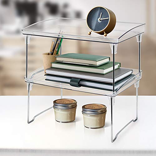 Sorbus Stackable Shelves for Cabinets & Countertop - Storage Shelf Organizer Stand Racks- Foldable Shelves for Undersink, Kitchen Cabinets, Pantry, Countertops, Clear Plastic/Metal